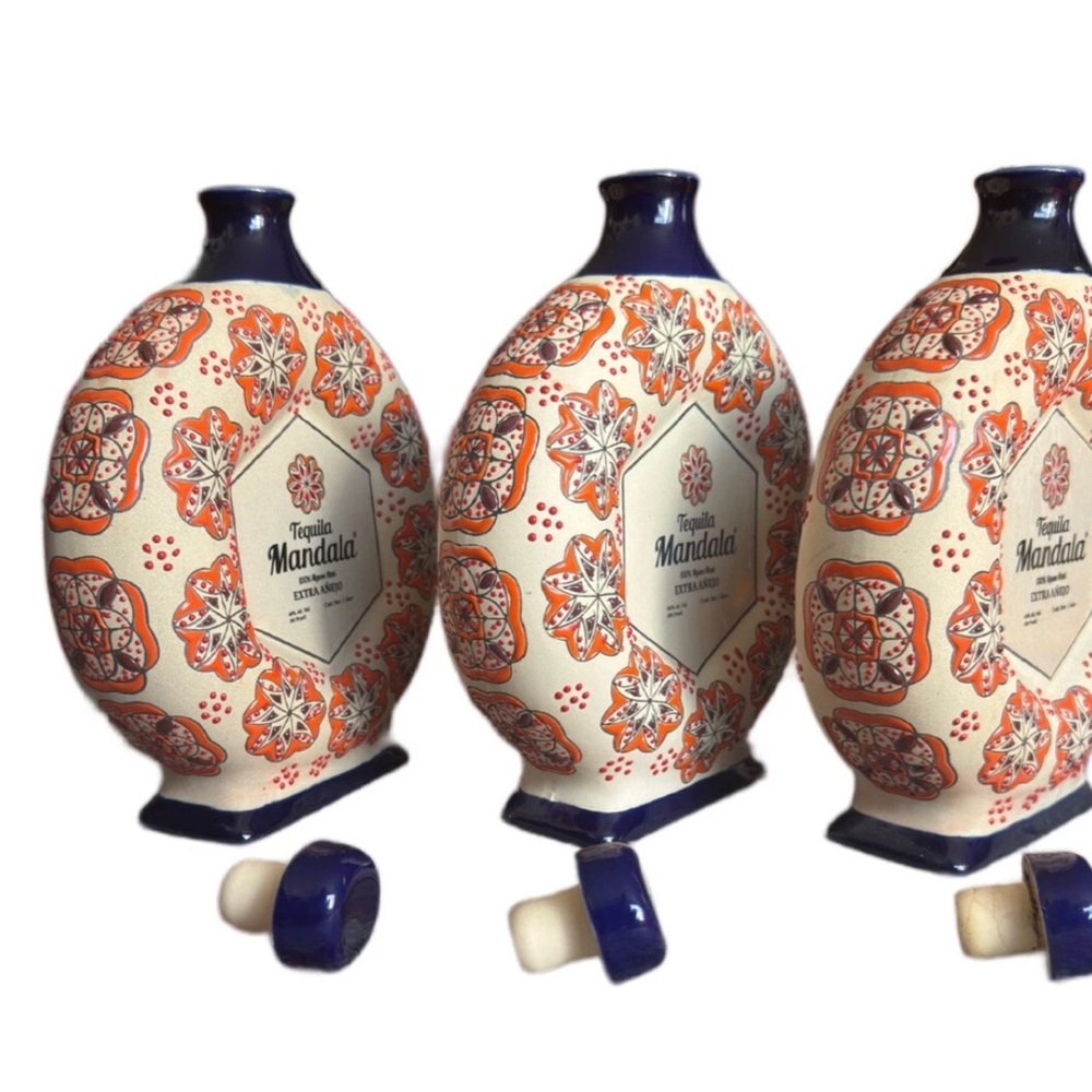 3lot Tequila Mandala Extra Anejo EMPTY Bottle Hand Painted Limited Edition 1Ltrs